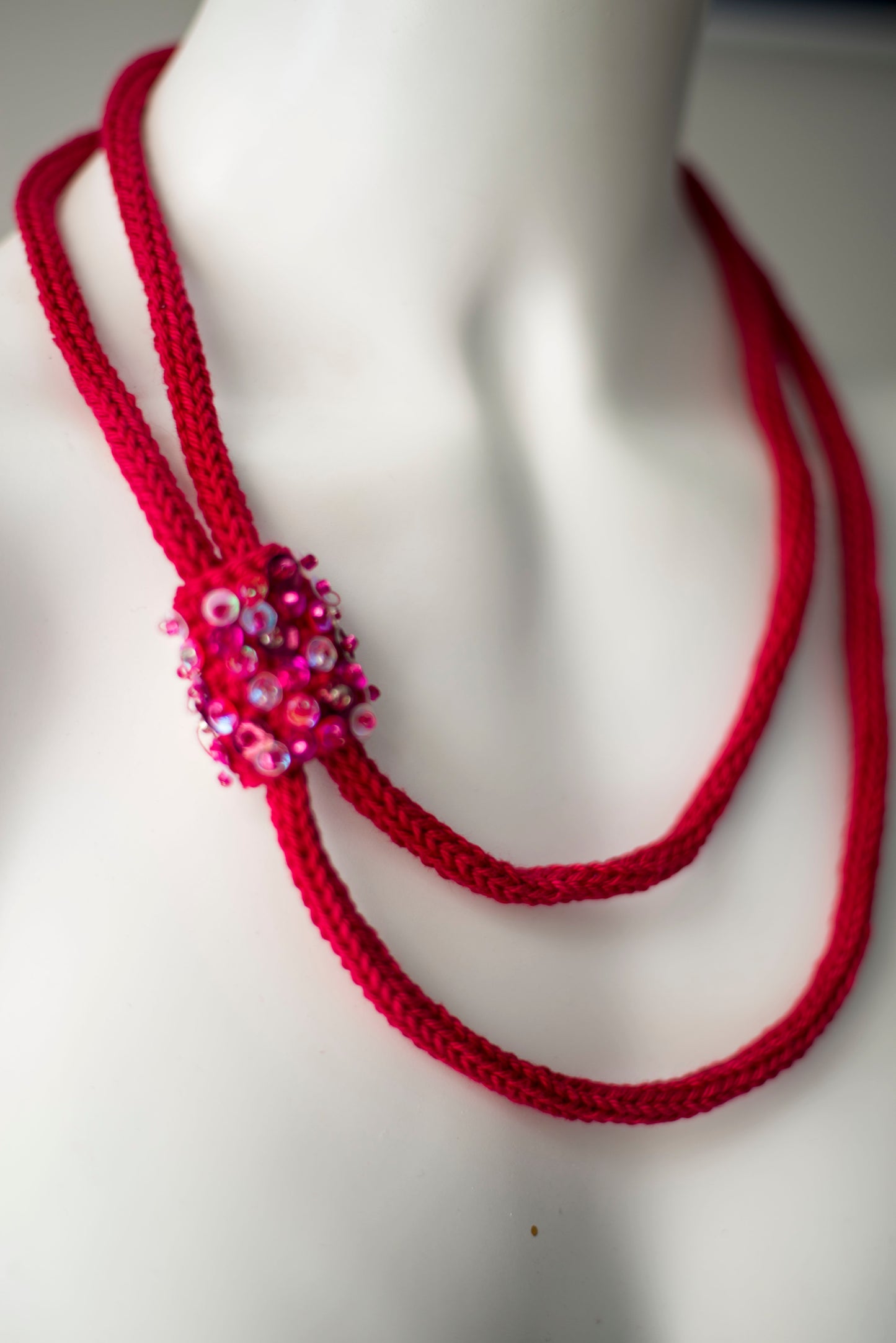 Ruby red cable cotton necklace