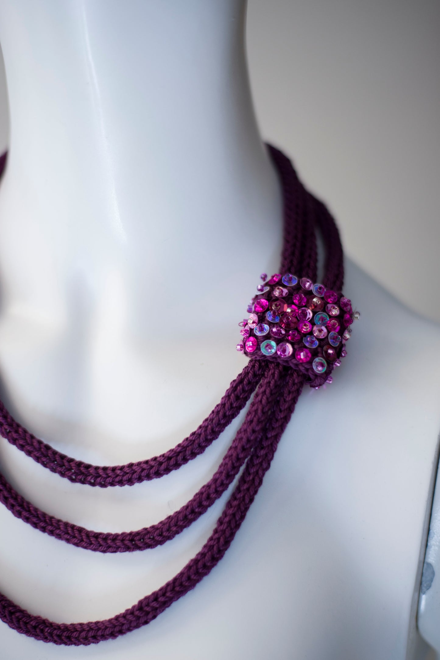 Deep purple cable knit necklace
