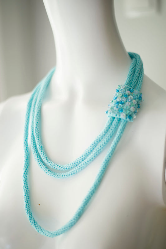 Light blue cable cotton necklace