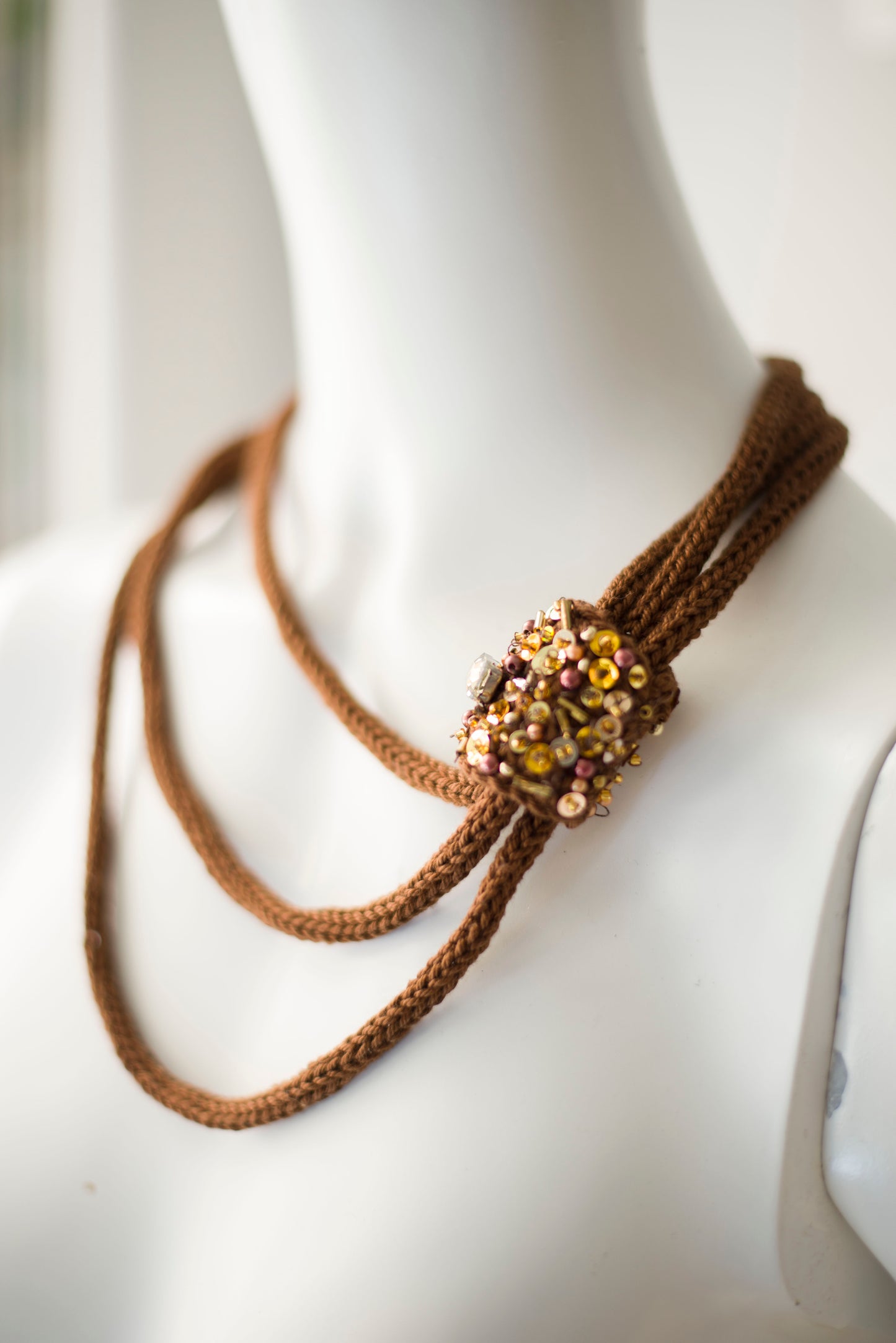 Brown cable knit necklace