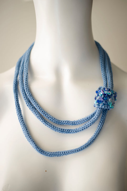 Marine blue cable knit necklace