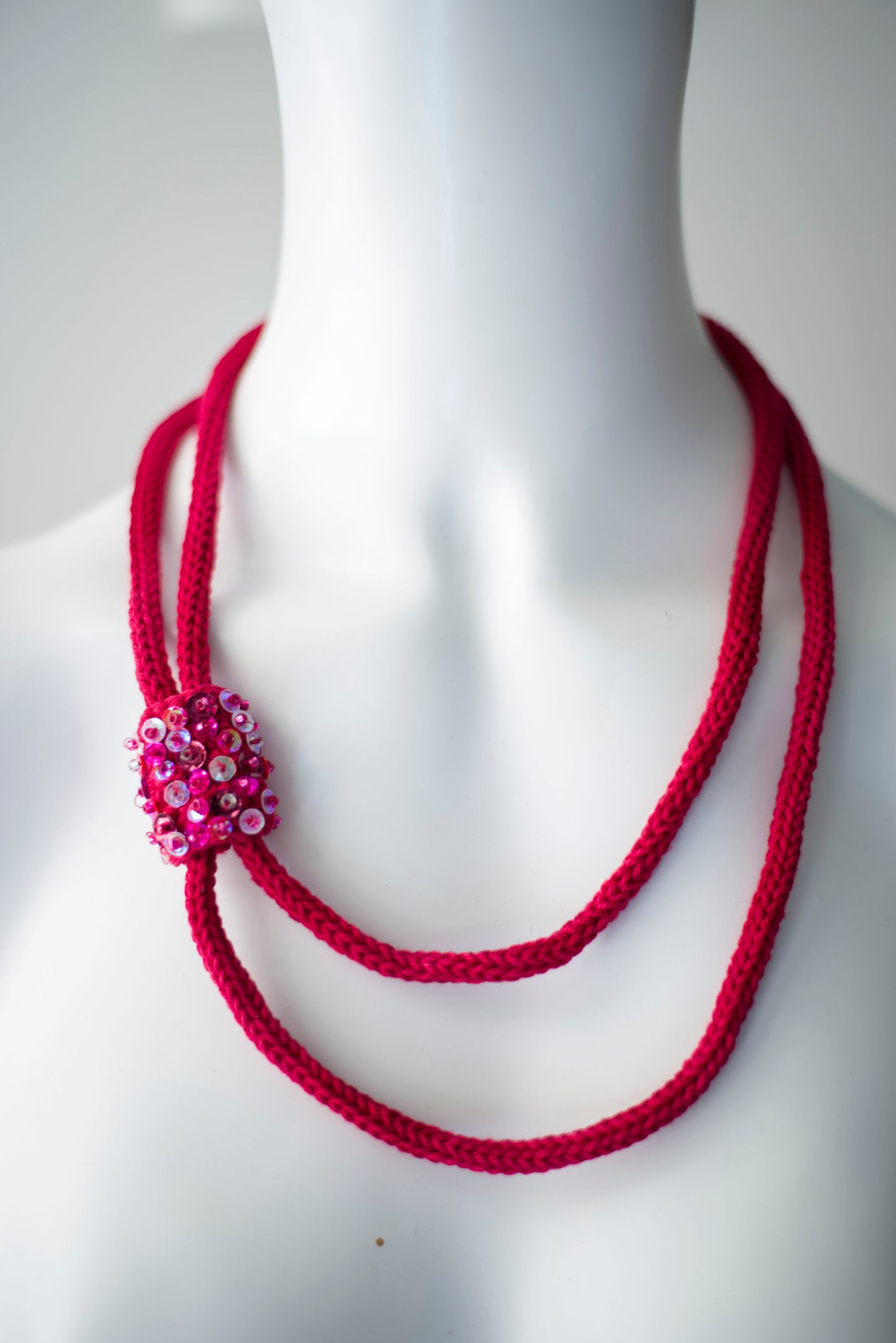 Ruby red cable cotton necklace