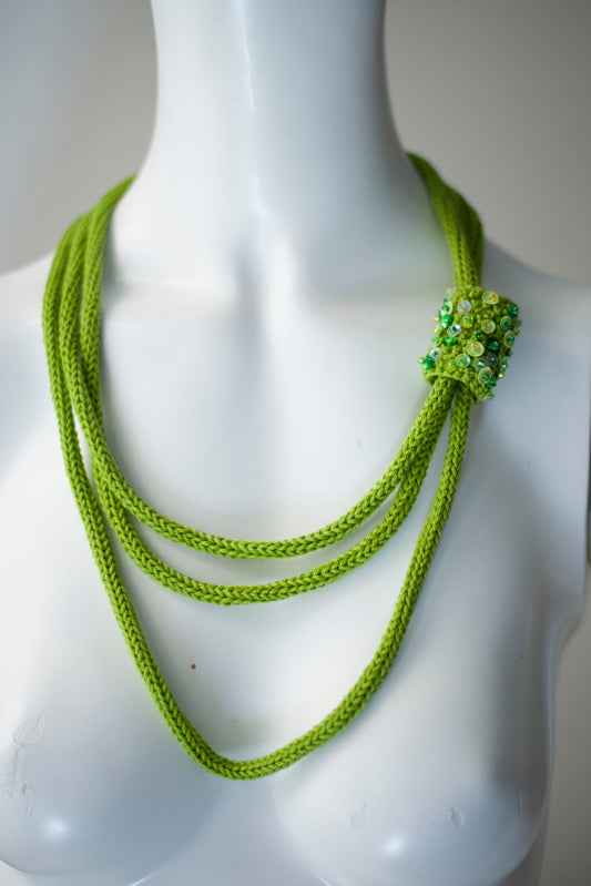 Kiwi green cable knit necklace