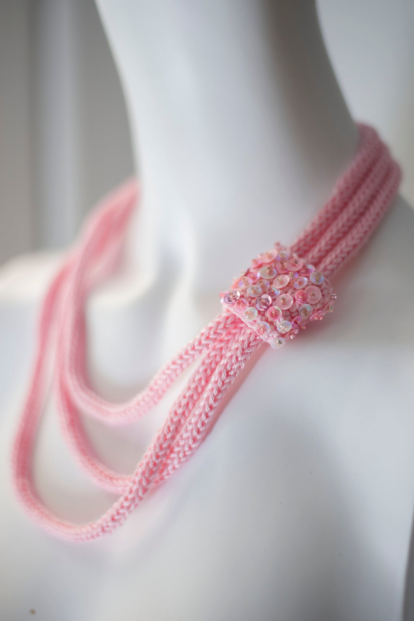 Baby pink cotton cable necklace