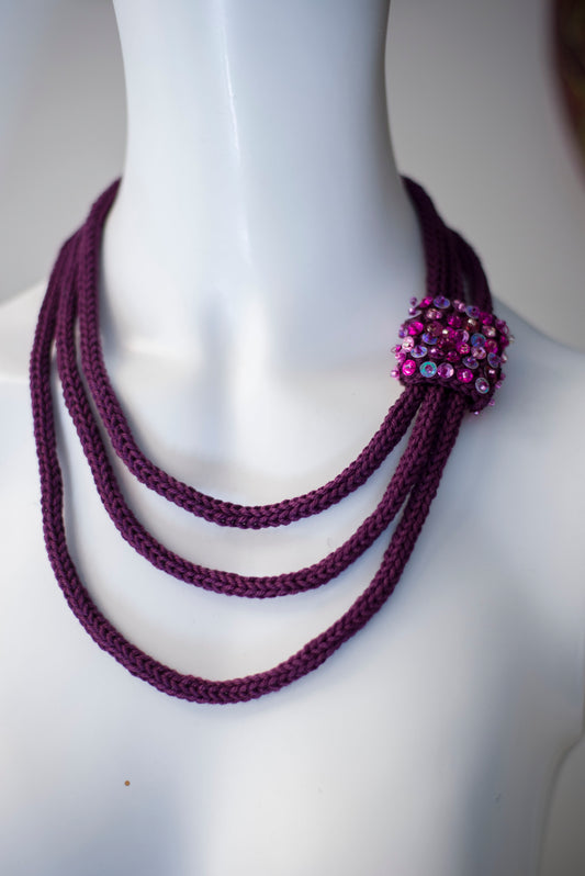 Deep purple cable knit necklace