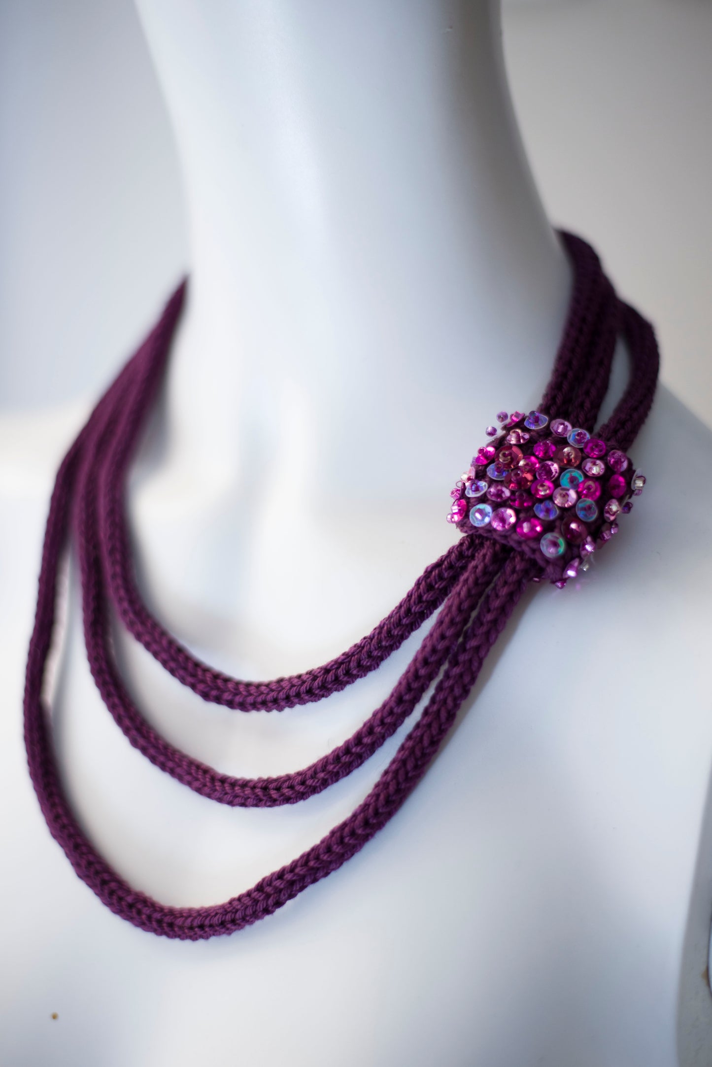 Deep purple cable knit necklace