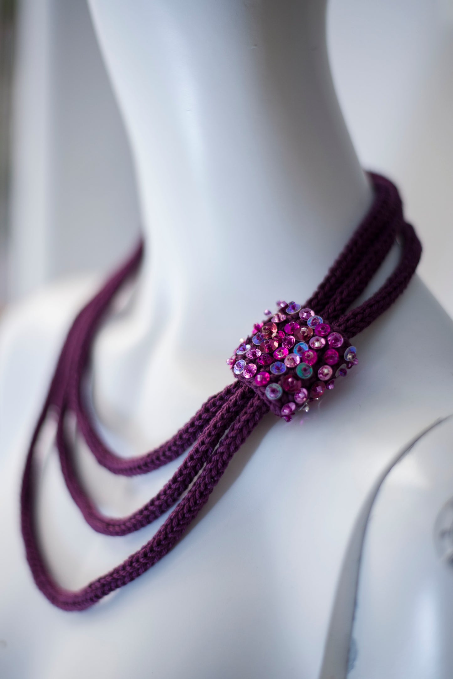 Deep purple cable knit necklace